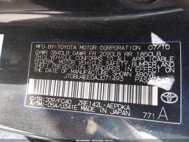 Продажа на аукционе авто 2010 Toyota Corolla Le, vin: JTDBU4EE0AJ071493, номер лота: 46204997