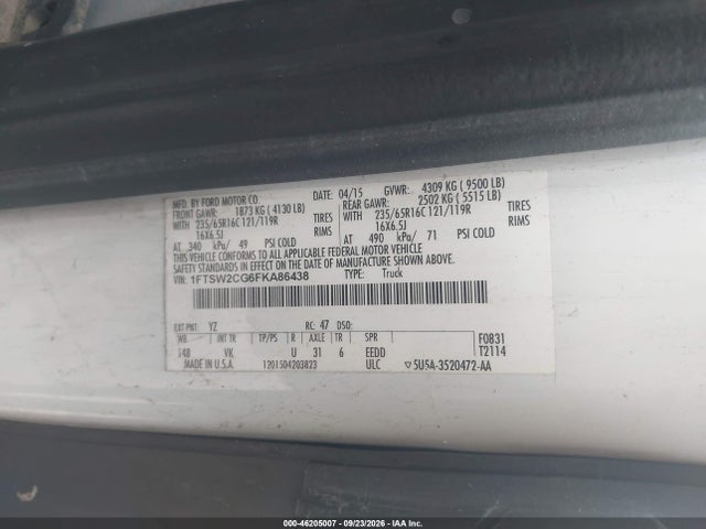 Продажа на аукционе авто 2015 Ford Transit, vin: 1FTSW2CG6FKA86438, номер лота: 46205007
