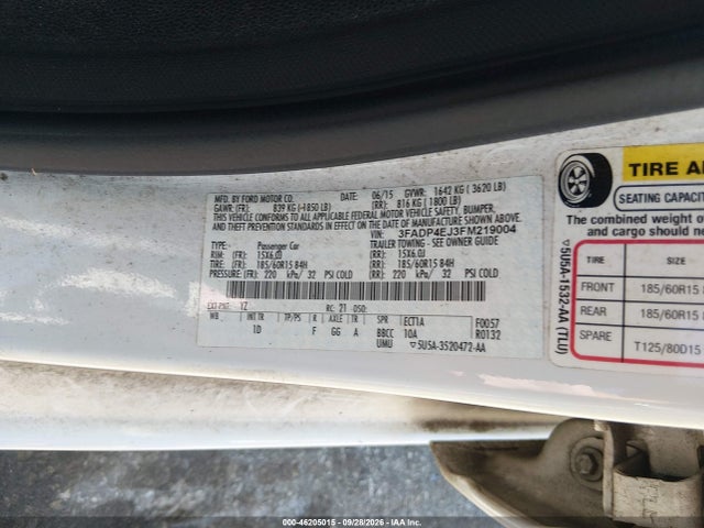 Продаж на аукціоні авто 2015 Ford Fiesta Se, vin: 3FADP4EJ3FM219004, номер лоту: 46205015