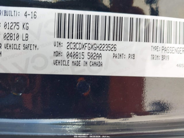 Продаж на аукціоні авто 2016 Dodge Charger Se, vin: 2C3CDXFGXGH223526, номер лоту: 46205021