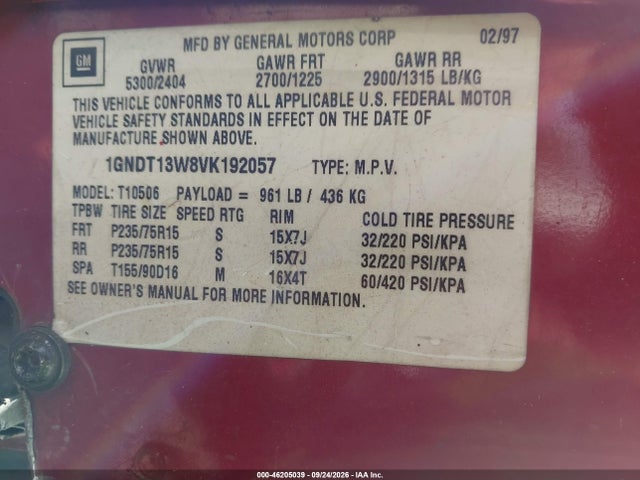 Продажа на аукционе авто 1997 Chevrolet Blazer Ls, vin: 1GNDT13W8VK192057, номер лота: 46205039