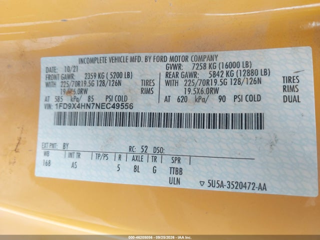 2022 Ford Super Duty F-450 Drw Xl მანქანა იყიდება აუქციონზე, vin: 1FD9X4HN7NEC49556, აუქციონის ნომერი: 46205056