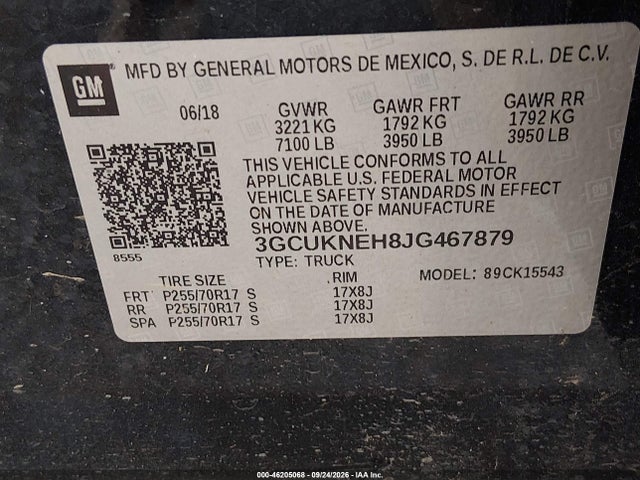 46205068 :رقم المزاد ، 3GCUKNEH8JG467879 vin ، 2018 Chevrolet Silverado 1500 Wt مزاد بيع