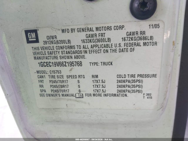 Продажа на аукционе авто 2006 Chevrolet Silverado 1500 Ls, vin: 1GCEC19V66Z195768, номер лота: 46205087