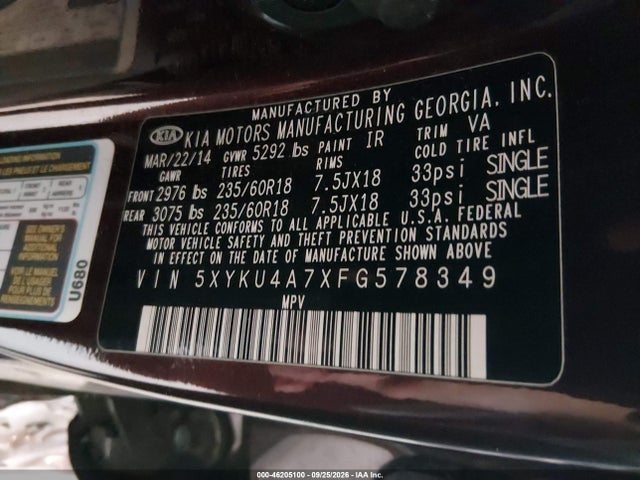 Продаж на аукціоні авто 2015 Kia Sorento Ex V6, vin: 5XYKU4A7XFG578349, номер лоту: 46205100
