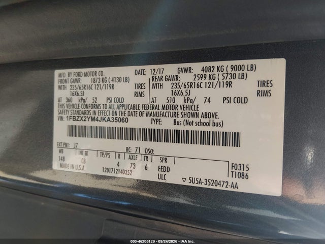 Ford Transit-350 Xlt 2018 1FBZX2YM4JKA35060 Image 9