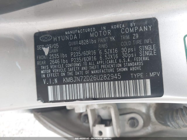 2006 Hyundai Tucson Gls/limited მანქანა იყიდება აუქციონზე, vin: KM8JN72D26U282945, აუქციონის ნომერი: 46205142
