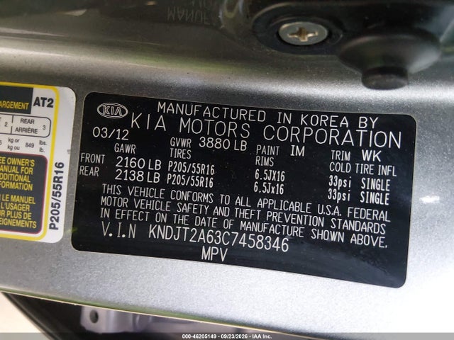 Aukcja sprzedaży 2012 Kia Soul +, vin: KNDJT2A63C7458346, numer aukcji: 46205149