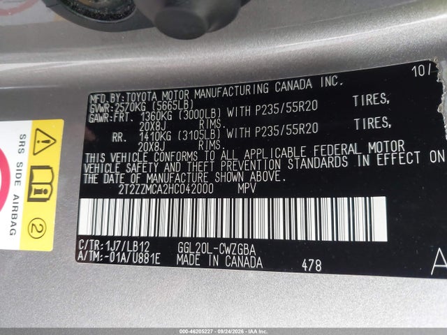 46205227 :رقم المزاد ، 2T2ZZMCA2HC042000 vin ، 2017 Lexus Rx 350 مزاد بيع
