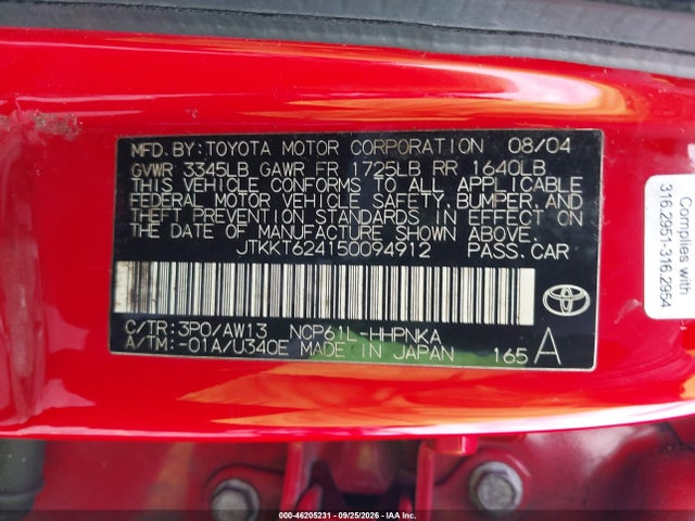 Aukcja sprzedaży 2005 Scion Xa, vin: JTKKT624150094912, numer aukcji: 46205231