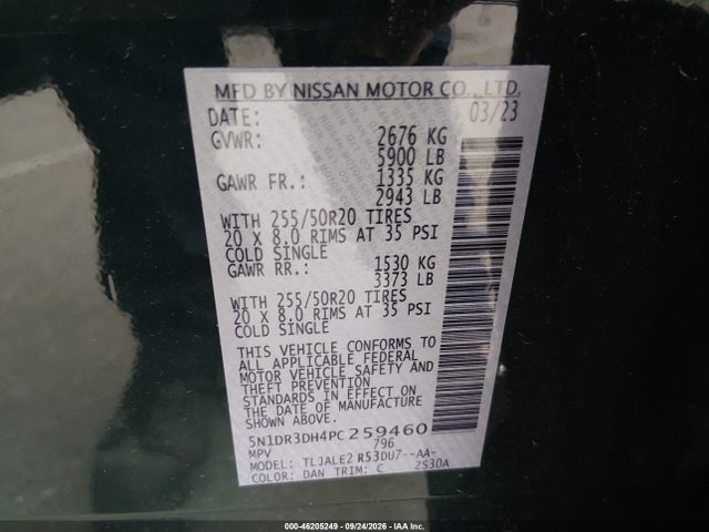 Продаж на аукціоні авто 2023 Nissan Pathfinder Platinum Fwd, vin: 5N1DR3DH4PC259460, номер лоту: 46205249