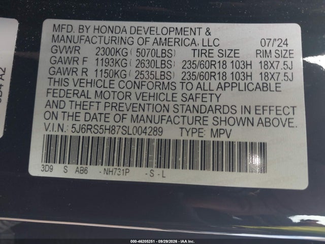 Продажа на аукционе авто 2025 Honda Cr-v Hybrid Sport-l, vin: 5J6RS5H87SL004289, номер лота: 46205251