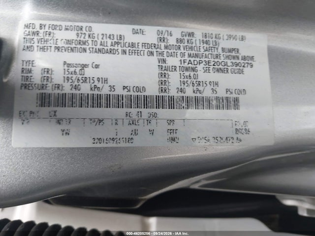 Продажа на аукционе авто 2016 Ford Focus S, vin: 1FADP3E20GL390279, номер лота: 46205256