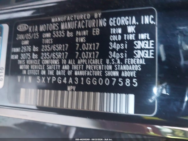 Aukcja sprzedaży 2016 Kia Sorento Lx, vin: 5XYPG4A31GG007585, numer aukcji: 46205269