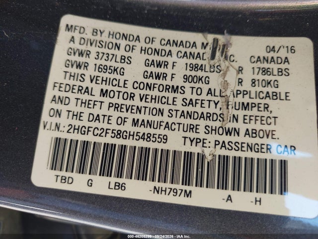 2HGFC2F58GH548559 Honda Civic Lx