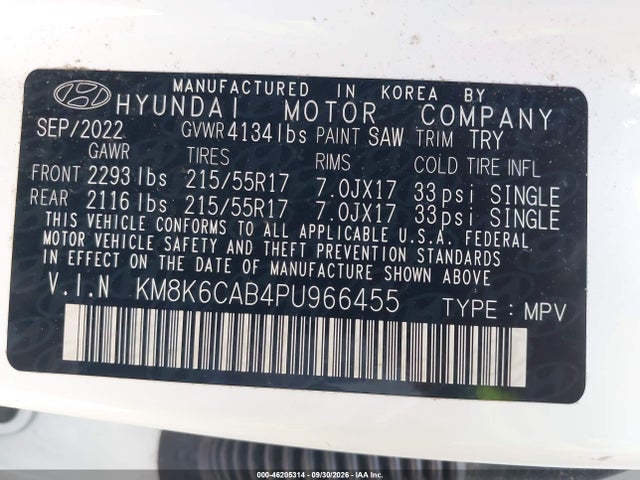 Продаж на аукціоні авто 2023 Hyundai Kona Sel, vin: KM8K6CAB4PU966455, номер лоту: 46205314