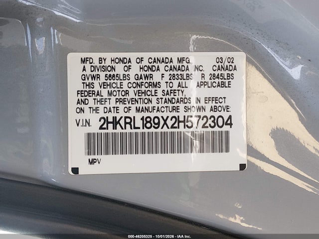 Aukcja sprzedaży 2002 Honda Odyssey Ex-l W/leather, vin: 2HKRL189X2H572304, numer aukcji: 46205325