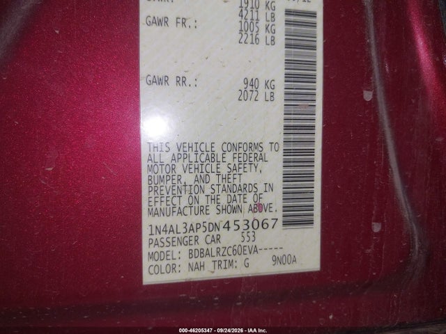 Продажа на аукционе авто 2013 Nissan Altima 2.5 S, vin: 1N4AL3AP5DN453067, номер лота: 46205347