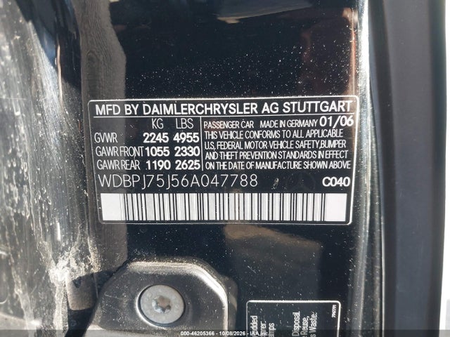 2006 Mercedes-benz Cl-class 5.0l მანქანა იყიდება აუქციონზე, vin: WDBPJ75J56A047788, აუქციონის ნომერი: 46205366