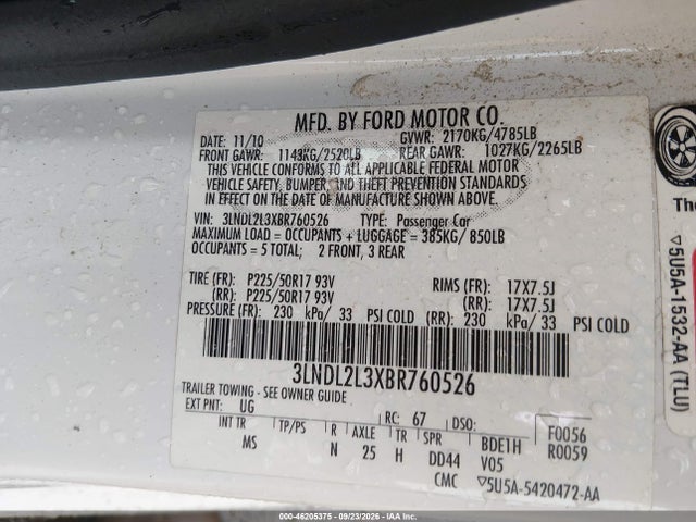 Aukcja sprzedaży 2011 Lincoln Mkz Hybrid, vin: 3LNDL2L3XBR760526, numer aukcji: 46205375