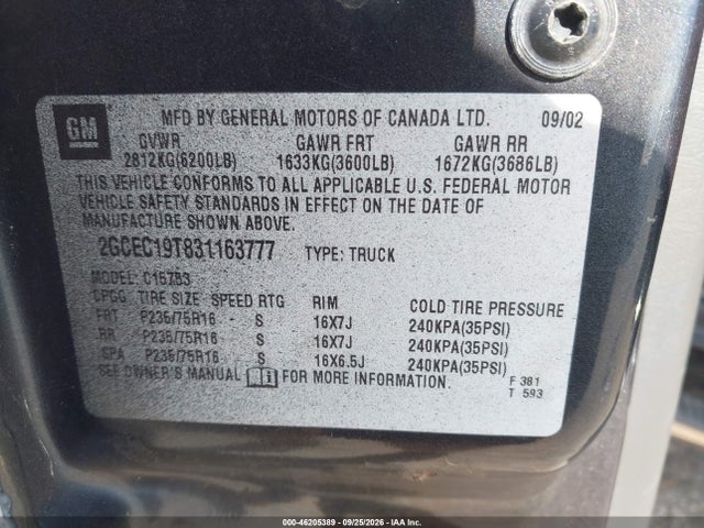 Aukcja sprzedaży 2003 Chevrolet Silverado 1500 Ls, vin: 2GCEC19T831163777, numer aukcji: 46205389