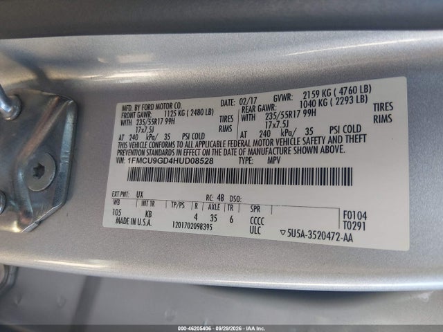 Продажа на аукционе авто 2017 Ford Escape Se, vin: 1FMCU9GD4HUD08528, номер лота: 46205406