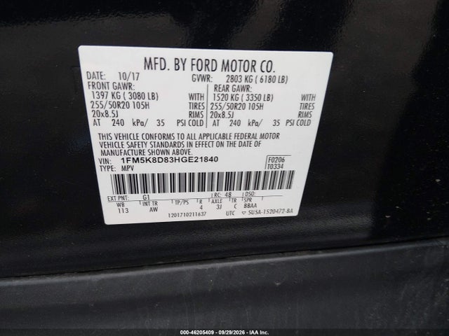 Auction sale of the 2017 Ford Explorer Xlt, vin: 1FM5K8D83HGE21840, lot number: 46205409