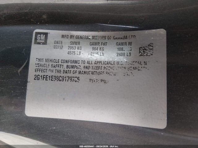 2012 Chevrolet Camaro 1ls მანქანა იყიდება აუქციონზე, vin: 2G1FE1E38C9179766, აუქციონის ნომერი: 46205441
