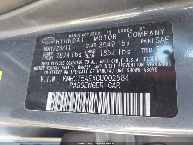 Продажа на аукционе авто 2012 Hyundai Accent Gs, vin: KMHCT5AEXCU002584, номер лота: 46205443