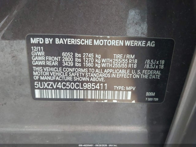 Aukcja sprzedaży 2012 Bmw X5 Xdrive35i/xdrive35i Premium/xdrive35i Sport Activity, vin: 5UXZV4C50CL985411, numer aukcji: 46205481