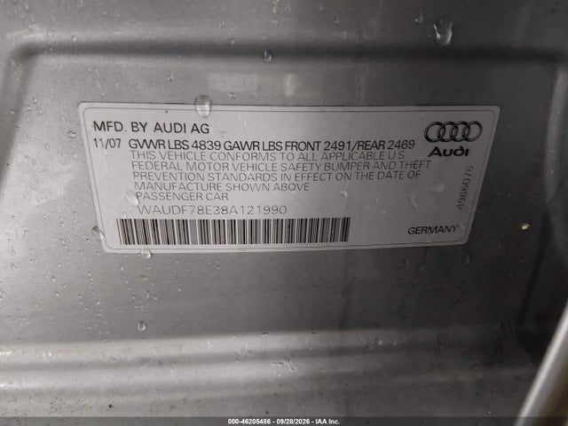Aukcja sprzedaży 2008 Audi A4 2.0t, vin: WAUDF78E38A121990, numer aukcji: 46205486
