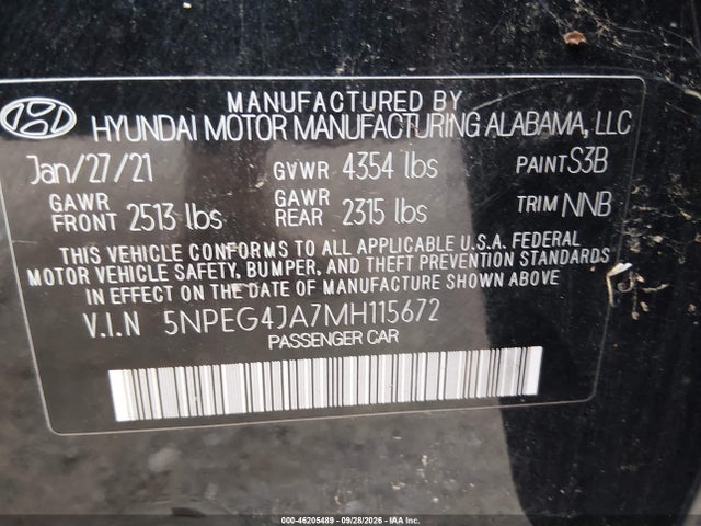46205489 :رقم المزاد ، 5NPEG4JA7MH115672 vin ، 2021 Hyundai Sonata Se مزاد بيع