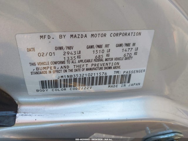 Auction sale of the 2001 Mazda Mx-5 Miata Ls/special Edition, vin: JM1NB353210211576, lot number: 46205503