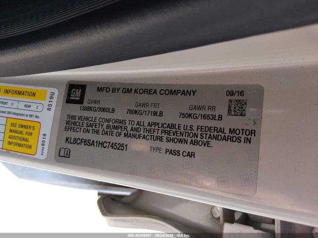 Продаж на аукціоні авто 2017 Chevrolet Chispa 2lt Cvt, vin: KL8CF6SA1HC745251, номер лоту: 46205507