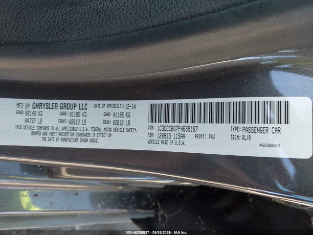 Aukcja sprzedaży 2015 Chrysler 200 S, vin: 1C3CCCBG7FN639167, numer aukcji: 46205537