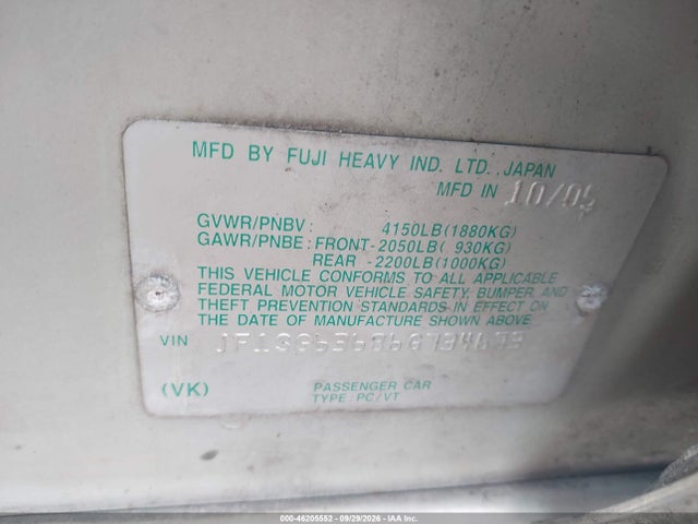 2006 Subaru Forester 2.5x მანქანა იყიდება აუქციონზე, vin: JF1SG63686G734673, აუქციონის ნომერი: 46205552