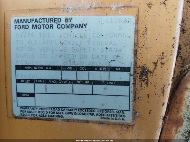 46205605 :رقم المزاد ، F26YRK11020 vin ، 1971 Ford F250 مزاد بيع