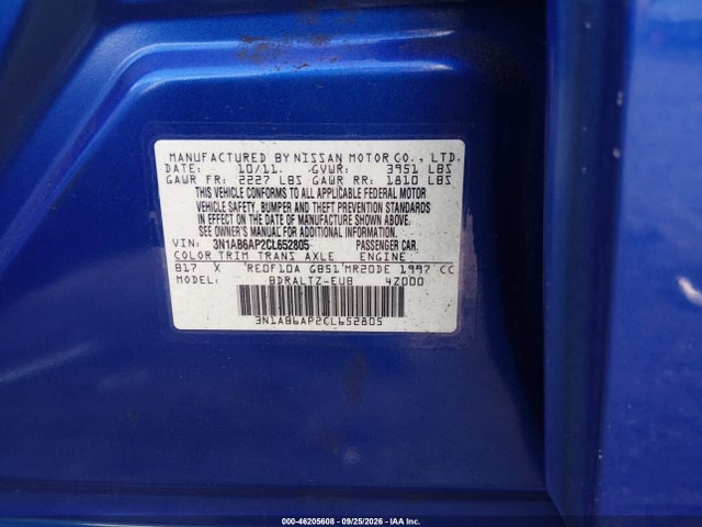 Продаж на аукціоні авто 2012 Nissan Sentra 2.0 Sr, vin: 3N1AB6AP2CL652805, номер лоту: 46205608