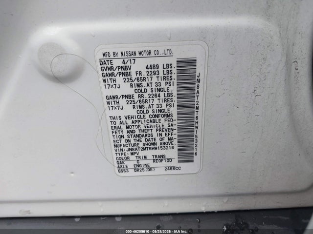 Продаж на аукціоні авто 2017 Nissan Rogue Sv, vin: JN8AT2MT6HW153216, номер лоту: 46205610