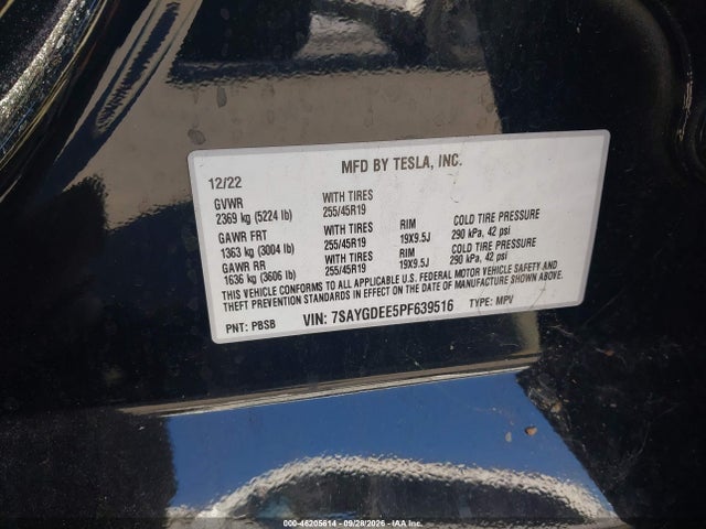 Продаж на аукціоні авто 2023 Tesla Model Y Awd/long Range Dual Motor All-wheel Drive, vin: 7SAYGDEE5PF639516, номер лоту: 46205614