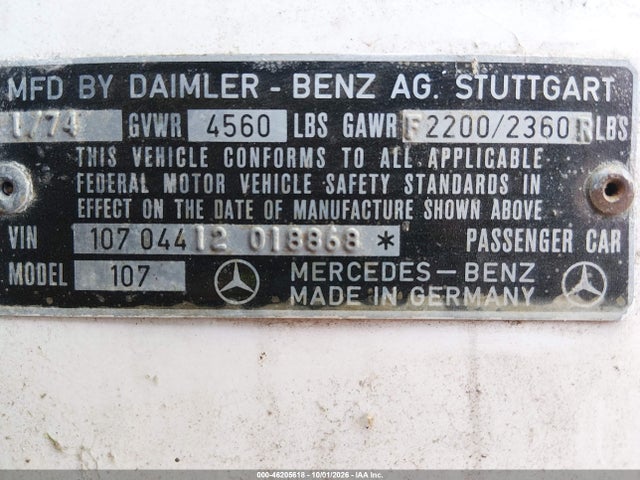 Продажа на аукционе авто 1974 Mercedes Benz 450sl, vin: 10704412018868, номер лота: 46205618