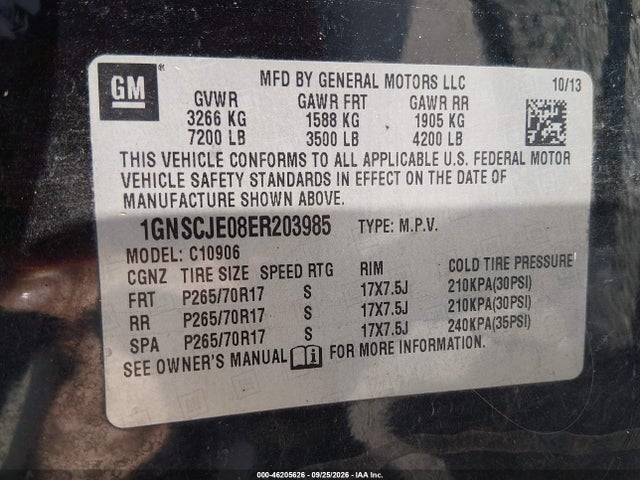 Продаж на аукціоні авто 2014 Chevrolet Suburban Lt, vin: 1GNSCJE08ER203985, номер лоту: 46205626