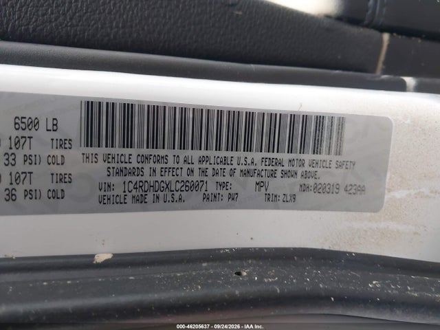 46205637 :رقم المزاد ، 1C4RDHDGXLC260071 vin ، 2020 Dodge Durango Gt Plus Rwd مزاد بيع