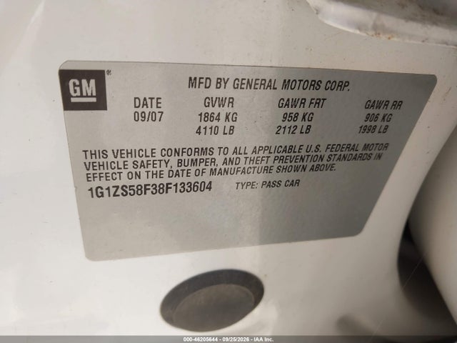 46205644 :رقم المزاد ، 1G1ZS58F38F133604 vin ، 2008 Chevrolet Malibu Classic Ls مزاد بيع