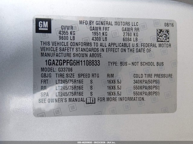 Продажа на аукционе авто 2017 Chevrolet Express 3500 Lt, vin: 1GAZGPFG6H1108833, номер лота: 46205650
