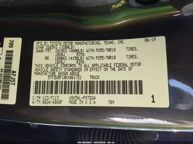 Продажа на аукционе авто 2019 Toyota Tundra Sr5 5.7l V8, vin: 5TFDW5F10KX861721, номер лота: 46205667