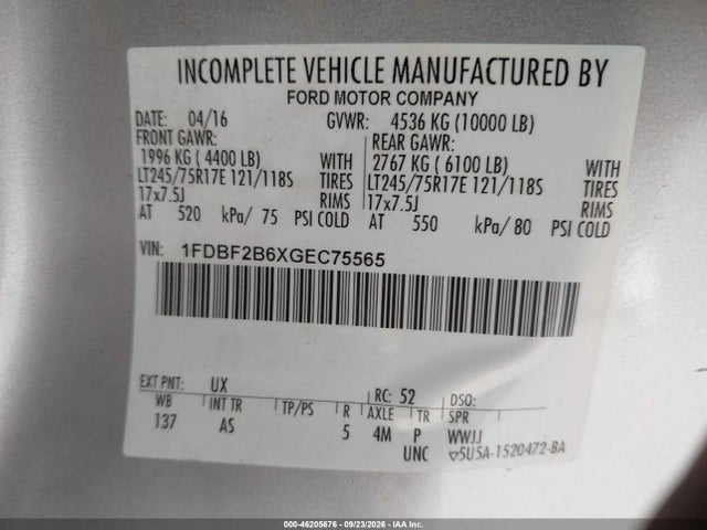 2016 Ford F-250 Xl მანქანა იყიდება აუქციონზე, vin: 1FDBF2B6XGEC75565, აუქციონის ნომერი: 46205676