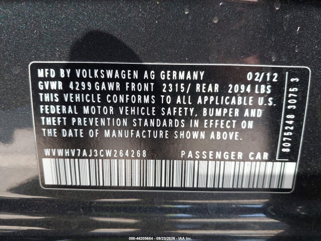 Aukcja sprzedaży 2012 Volkswagen Gti 4-door, vin: WVWHV7AJ3CW264268, numer aukcji: 46205684