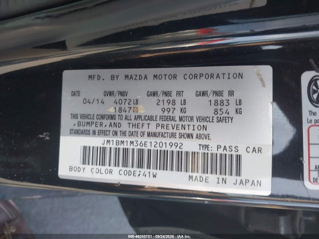 Aukcja sprzedaży 2014 Mazda Mazda3 S Grand Touring, vin: JM1BM1M36E1201992, numer aukcji: 46205701