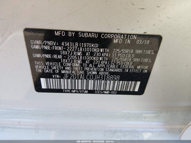 JF2GTALC0JH318898 Subaru Crosstrek 2.0i Limited